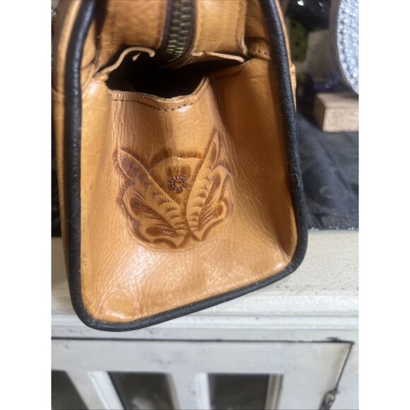 Vintage Corvi Piel Mexico Hand Tooled Aztec Calendar Floral Leather Handbag - Picture 7 of 16